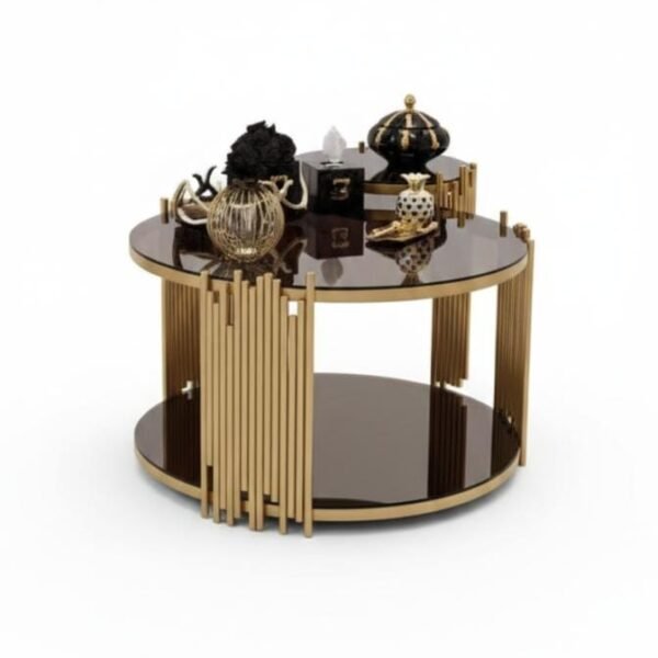 Table Basse de Luxe "Empire" – Design Moderne en Or et Verre Fumée pour Salon Marocain